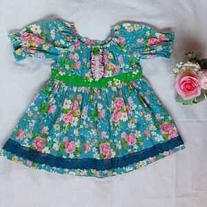 Matilda Jane Teal Floral Dress with Pink Highlights
